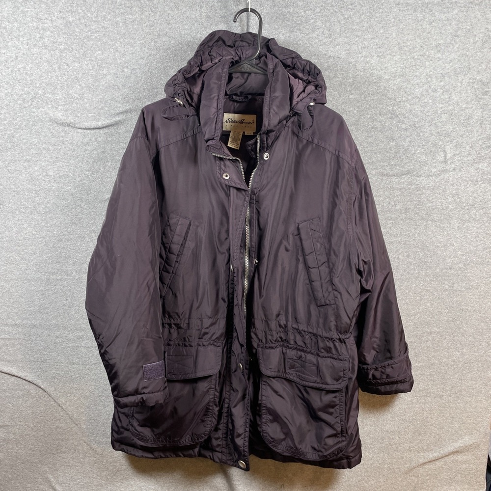 Eddie Bauer Women's Winter Coat  Medium Petite Black Parka Goosedown Insulated
